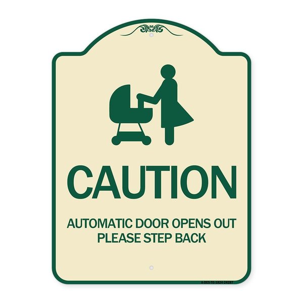 Signmission Caution Automatic Door Opens Out Please Step Back Heavy-Gauge Alum Sign, 24" x 18", TG-1824-24287 A-DES-TG-1824-24287